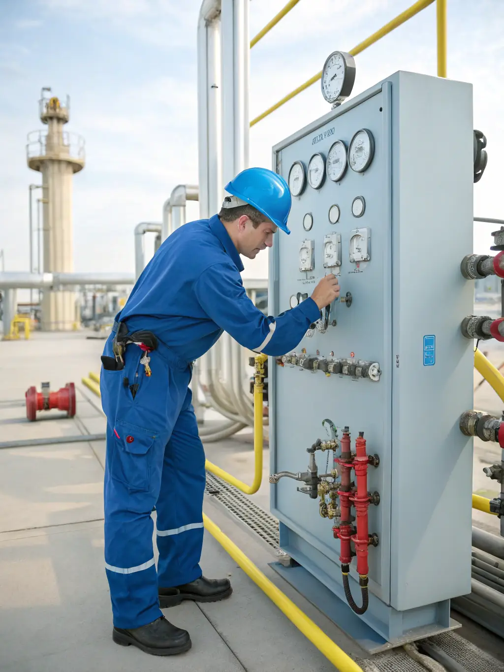 A technician performing routine maintenance on an HVAC unit, highlighting Iceflow Solutions' preventive service contracts.