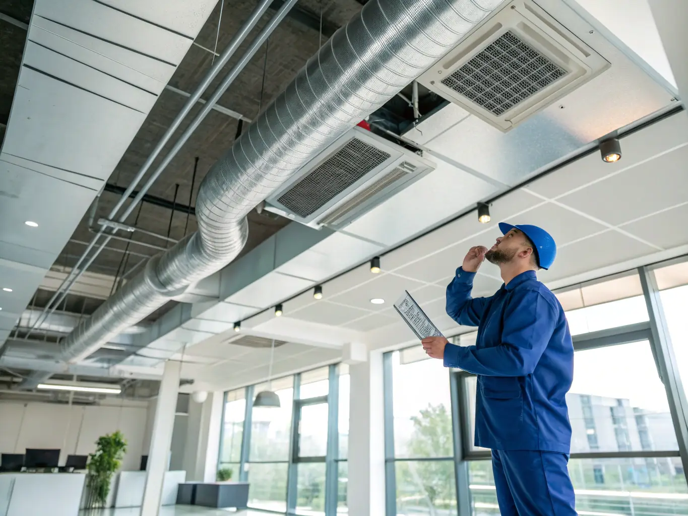 A modern industrial facility with advanced HVAC systems, highlighting Iceflow Solutions' specialization in commercial and industrial HVAC.